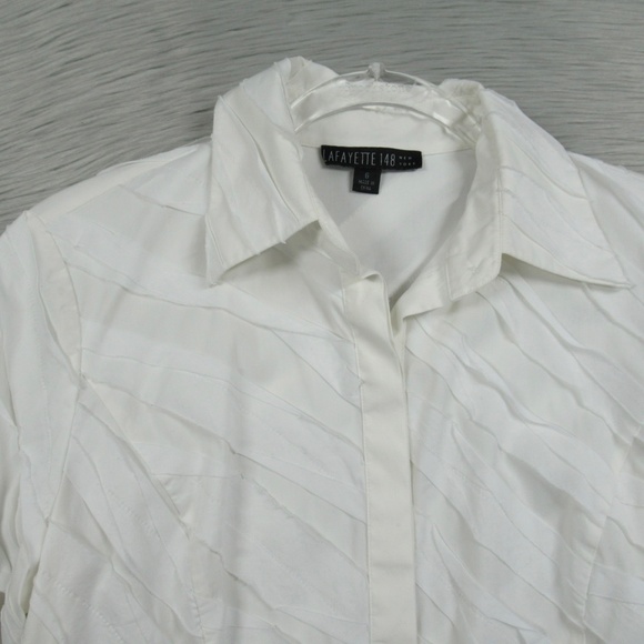 LAFAYETTE 148 White Textured Cotton Blend Button Down Office Casual Shirt Size 6 - Picture 2 of 9